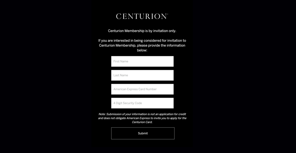 Amex Centurion Card Application 