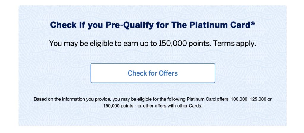 Amex platinum pre qualify 150k sign-up bonus 