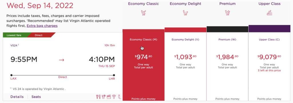 Virgin Atlantic flight price