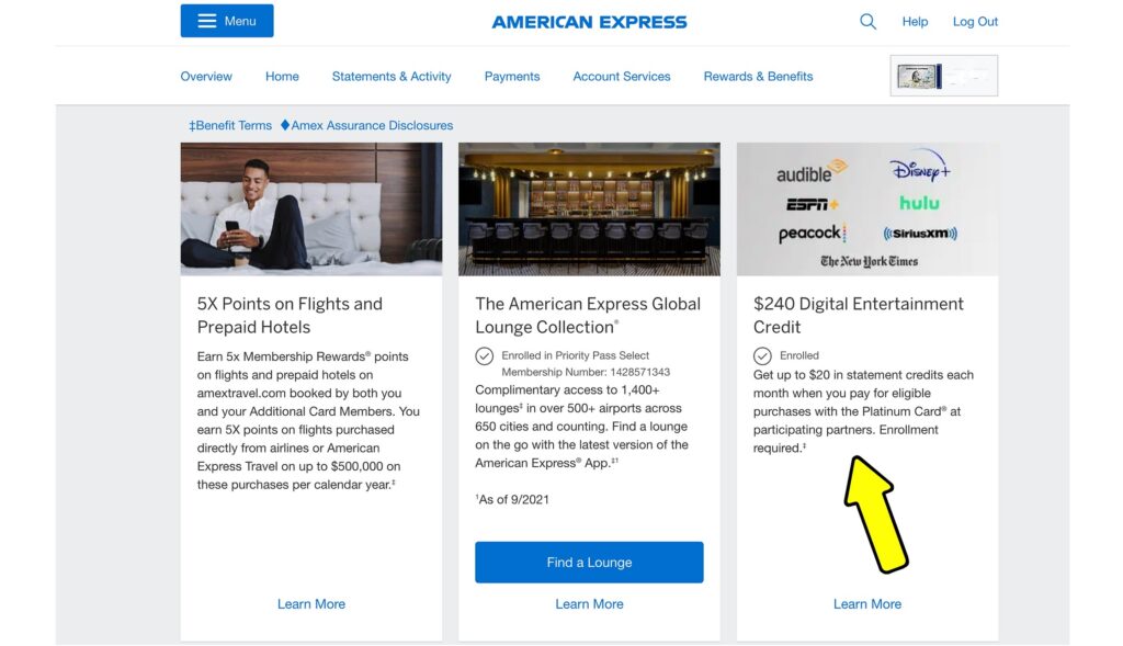 Amex platinum $240 Entertainment credit