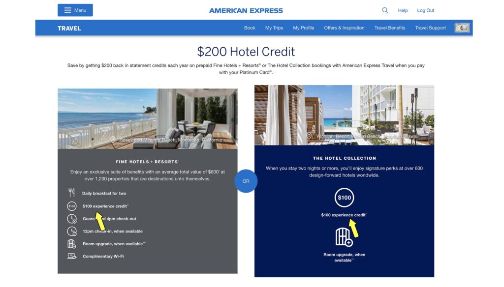 $200 Hotel Credit Amex platinum 