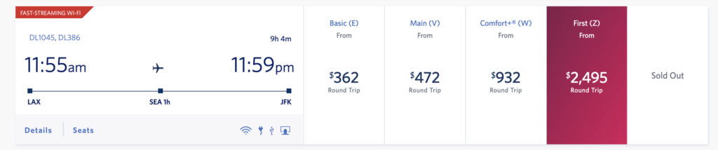 Delta First Class ticket booking 