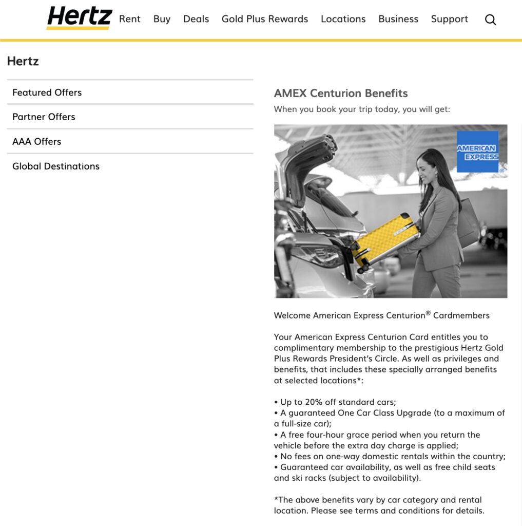 Amex Centurion benefits with Hertz card rental 