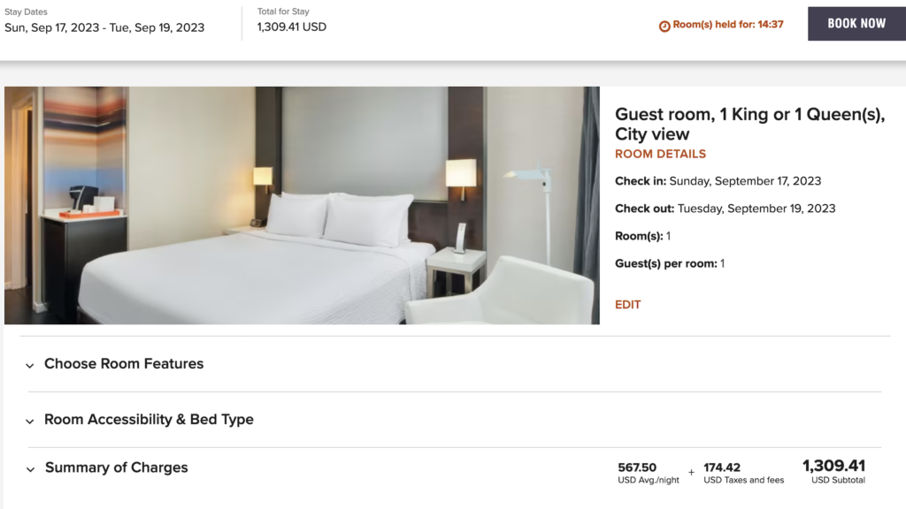 Marriott room cost