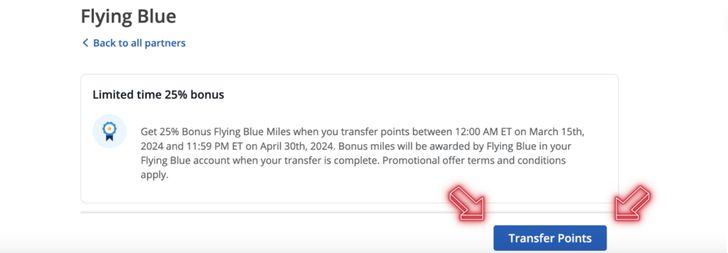 Chase Transfer Points 