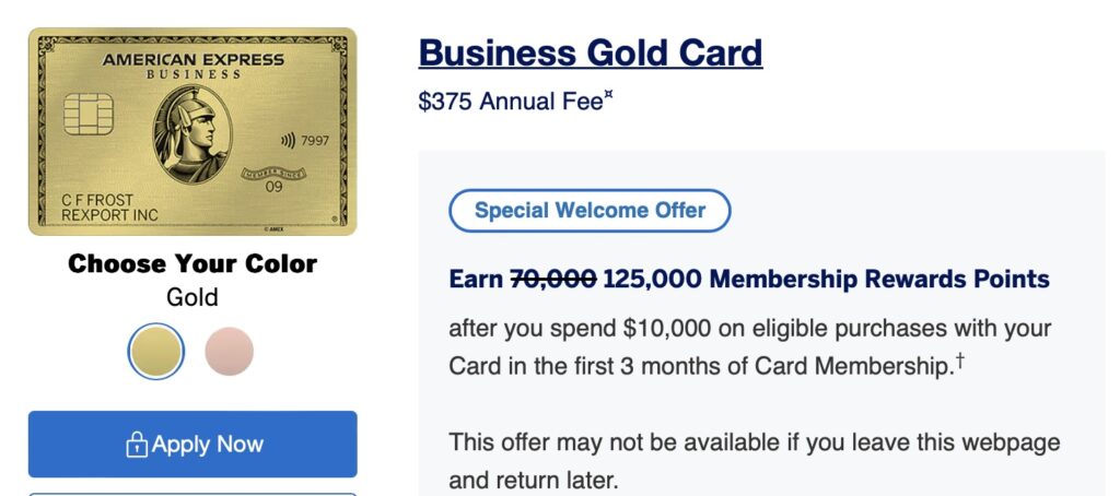 American Express Business Gold Card sign up bonus 