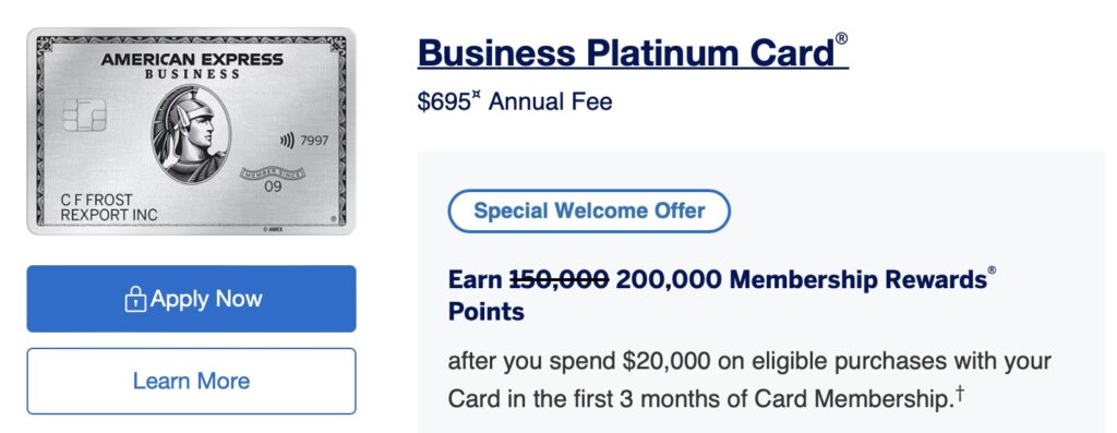 American Express Business Platinum Card signup 