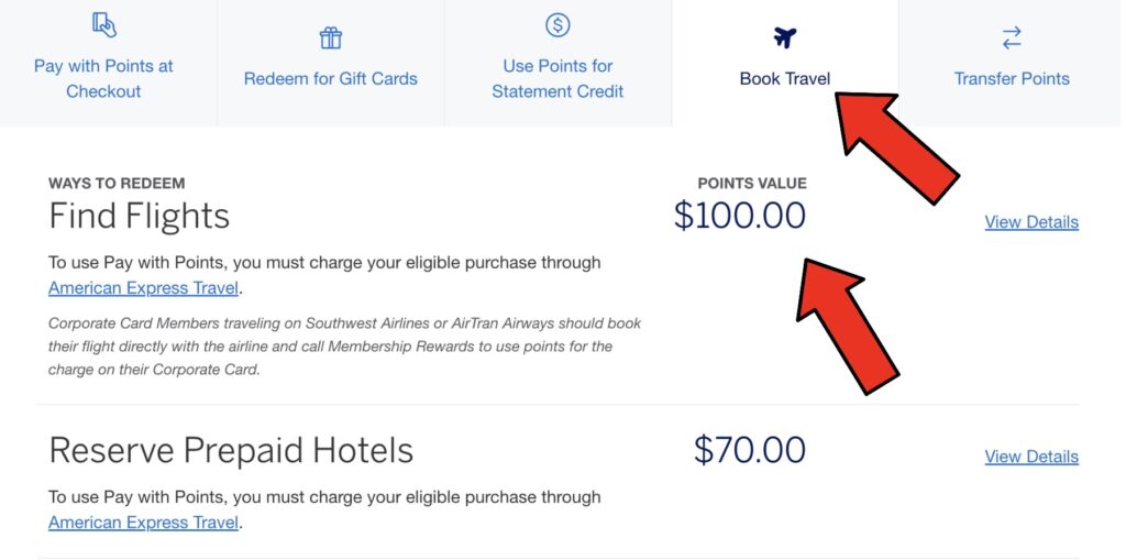 Amex redeem points to Book Travel