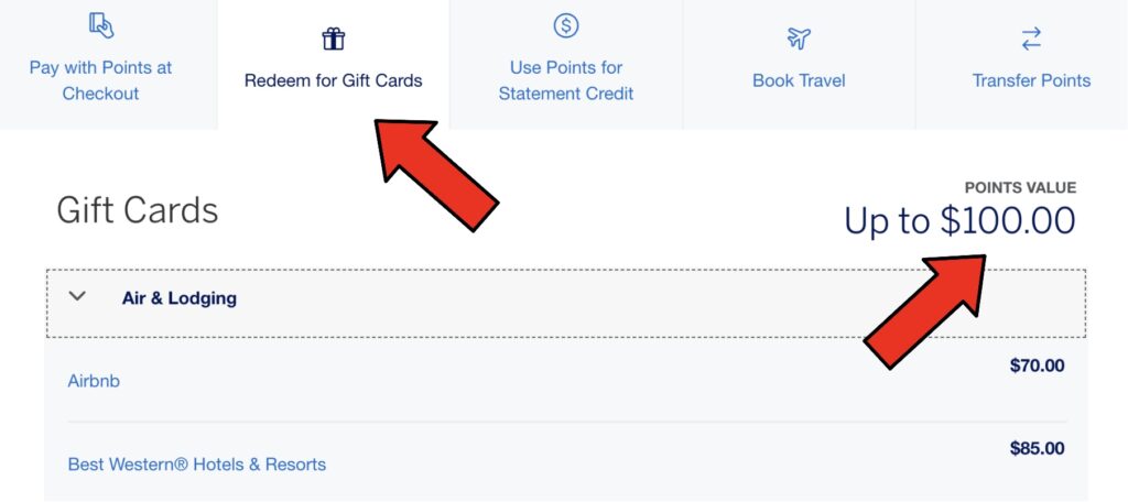 Amex Redeem for Gift Cards