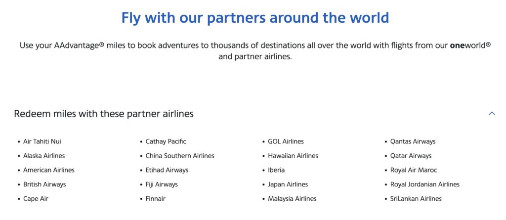 American Airlines travel partners 