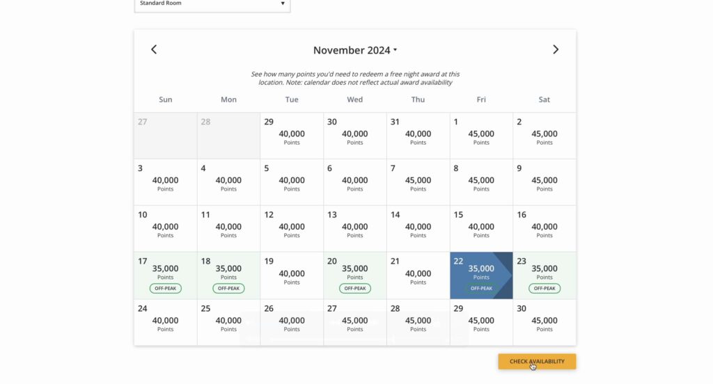 Hyatt Points Calendar